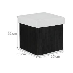 Tabouret avec espace de rangement Noir - Blanc - Bambou - Bois manufacturé - Textile - 35 x 35 x 35 cm