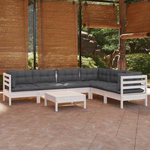 7-tlg. Garten-Lounge-Set mit Kissen Weiß Weiß