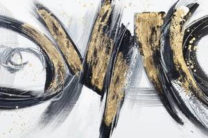 Tableau peint à la main Secret Message Noir - Gris - Blanc - Bois massif - Textile - 120 x 60 x 4 cm