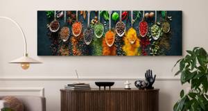 Tableau Panorama Épices Herbes 3D Marron - Vert - Orange - Textile - 145 x 45 x 45 cm