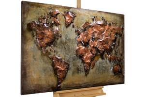 Tableau métallique 3D Metal Map Marron - Métal - 100 x 70 x 4 cm