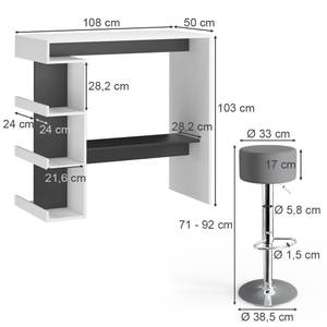 Bartisch Set Dana 36948 Grau - Weiß - Holzwerkstoff - 108 x 103 x 50 cm