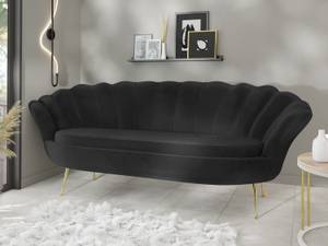 3-Sitzer Samt Muschel Sofa Cara Schwarz - Gold - Gold