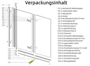 2 Teilig Badewannenaufsatz Duschwand Schwarz - Glas - 120 x 140 x 0 cm