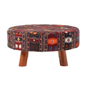 Hocker Kilim-Design Holzfüße Rund 62 x 30 x 62 cm