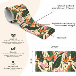 Bande Décorative FLEURS Feuilles Plantes Beige - Vert - Orange - Papier - Textile - 10 x 300 x 300 cm