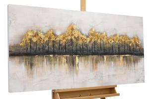 Tableau peint à la main River's End Marron - Bois massif - Textile - 120 x 60 x 4 cm