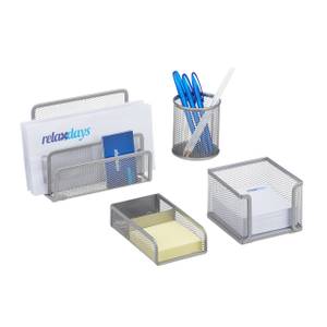 Schreibtisch Organizer Set 4-teilig Silber