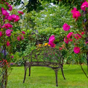 Banc de jardin roses vintage Marron - Métal - 99 x 78 x 52 cm
