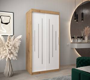 Armoire à portes coulissantes york Imitation chêne - Blanc - Largeur : 100 cm - 2 porte