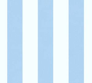 Kinderzimmer Streifentapete Blau Weiß Blau - Weiß - Kunststoff - Textil - 53 x 1005 x 1 cm