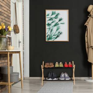 Étagère à chaussures avec 2 niveaux Noir - Marron - Bambou - Métal - 67 x 43 x 37 cm