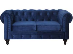 Sofa   ChesterfieldSamt  ALIZA - 2 SITZE Blau - Textil - 82 x 70 x 157 cm