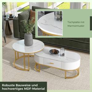 Couchtische Hyperion Ⅰ2er-Set Gold - Weiß - Holzwerkstoff - Metall - 48 x 38 x 100 cm