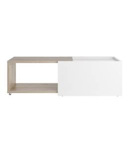 Table Basse Extensible L74 - 125cm Slide Imitation chêne - Blanc