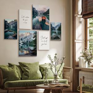 Set De Tableaux Lac Montagnes Citations Noir - Bleu - Vert - Textile - 90 x 80 x 80 cm