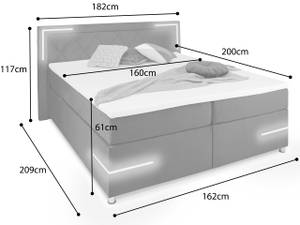 Boxspringbett Lima mit LED Hellgrau - Breite: 160 cm