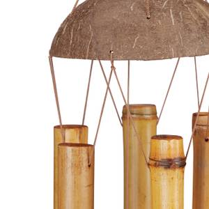 Carillon à vent bambou moulin Noir - Marron - Argenté - Bambou - Fibres naturelles - Textile - 12 x 71 x 12 cm