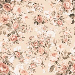 Papier Peint FLEURS Plantes Style Rétro Beige - Vert - Orange - Blanc - Papier - Textile - 53 x 1000 x 1000 cm