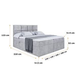 Boxspringbett GALMA Hellgrau - Breite: 120 cm - H3