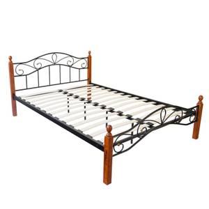 Metallbett mit Lattenrost 1206 Schwarz - Braun - Rotbraun - Breite: 145 cm