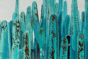 XXL Tableaux à l'huile Cactus Valley Vert - Bois massif - Textile - 180 x 120 x 4 cm