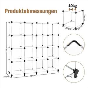 Regalsystem stapelbar 16 Fächern Kunststoff - 31 x 129 x 125 cm