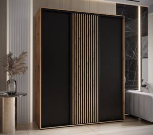 SCHWEBETÜRENSCHRANK SAPPORO 1 Schwarz - Eiche Dekor - 190 x 60 cm - 3 Türen