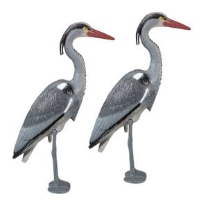 2 x Gartenfigur Reiher Schwarz - Grau - Rot - Kunststoff - 13 x 74 x 17 cm