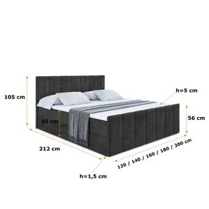 Boxspringbett MOETI-Z Schwarz - Breite: 160 cm - H4