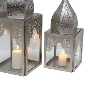 Windlicht Modena 2er Set Silber - Glas - Metall - 17 x 56 x 17 cm