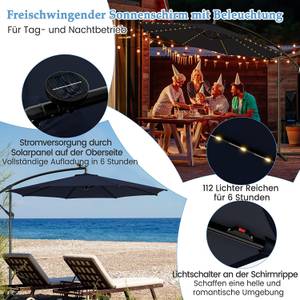 Ø300cm Sonnenschirm, LED Solar Blau - Kunststoff - 300 x 244 x 300 cm