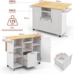 Kücheninsel WO75911 Weiß - Holz teilmassiv - 74 x 90 x 130 cm