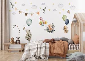 Autocollant Ballons Nuages Animaux Beige - Bleu - Vert - Papier - 120 x 60 x 60 cm