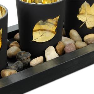 Photophores noir et doré avec plateau Noir - Doré - Bois manufacturé - Verre - Pierre - 33 x 8 x 12 cm
