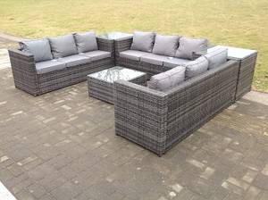 Rattan Gartenmöbel 9 Sitzer Sofa Set Grau - Polyrattan - Stein - 65 x 66 x 177 cm