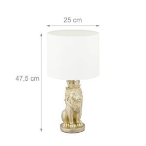 Tischlampe Löwe Gold - Weiß - Metall - Kunststoff - Stein - Textil - 25 x 48 x 25 cm