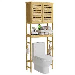 Toilettenschrank Waschmaschinenschrank Beige - Bambus - Metall - 26 x 174 x 63 cm