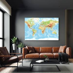 Image Sur Toile Carte du Monde Physique 120 x 80 x 80 cm