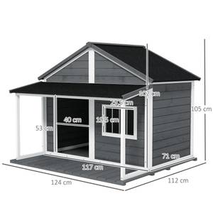 Hundehütte D02-100V01GY Grau - Massivholz - 112 x 105 x 124 cm