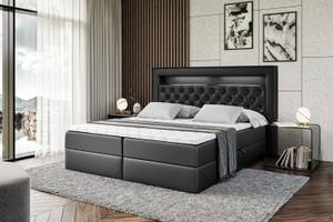 Boxspringbett - NOEL GOLD - LED Hochglanz Schwarz - Breite: 140 cm - H4