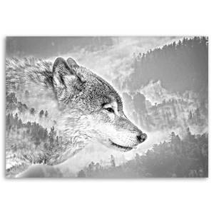 Leinwandbild Wolf Wald Tiere Grau 100 x 70 cm