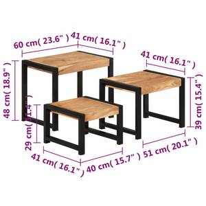 Table gigogne 321552 (lot de 3) Marron - Bois massif - Bois/Imitation - 41 x 48 x 60 cm