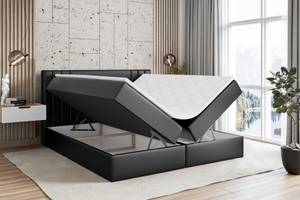 Boxspringbett IDRIKO Hochglanz Schwarz - Breite: 140 cm - H3