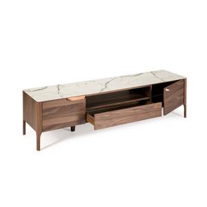 Meuble TV en bois de noyer Marron - Blanc - Porcelaine - Bois massif - Pierre - Bois/Imitation - 180 x 50 x 45 cm