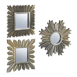 Miroir soleil en lot de 3 Doré - Verre - Matière plastique - 25 x 25 x 2 cm