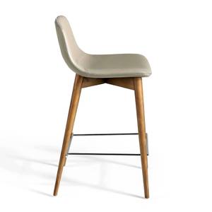 Tabouret en simili cuir et bois noyer Marron - Gris - Cuir synthétique - Textile - 52 x 93 x 45 cm