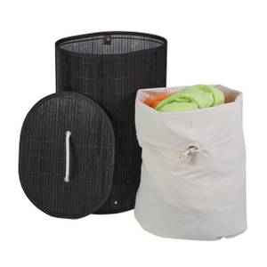 Bambus Wäschekorb oval Schwarz - Cremeweiß