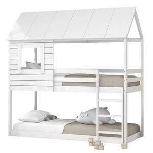 Etagenbett HomeyⅠ Weiß - Holzwerkstoff - Massivholz - Holzart/Dekor - 98 x 221 x 206 cm