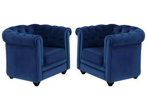 Fauteuil CHESTERFIELD Lot de 2 Bleu - Profondeur : 85 cm